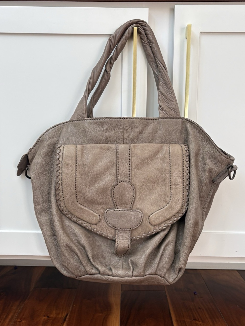 Liebeskind Berlin Taupe Pebbled Slouchy Shoulder Bag Satchel Purse Travel Work